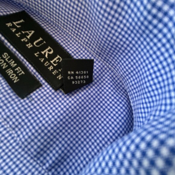 NWOT Ralph Lauren men's shirt slim fit non-iron long sleeves blue size 16 Large - Picture 5 of 8